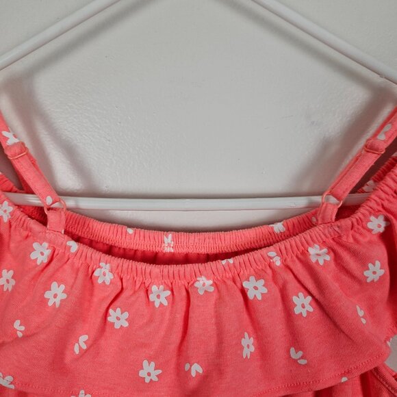 Girls Coral Ruffle Floral Dress Smocked Waist & Shoulder Straps Size Large 10-12 - Picture 10 of 10